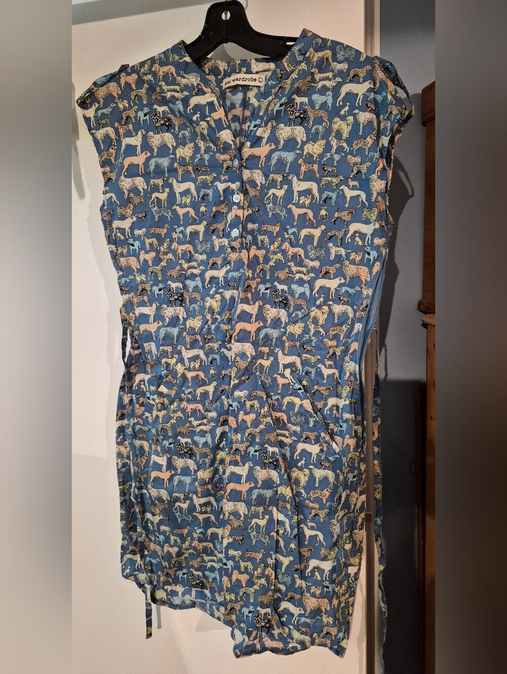 Sm Wardrobe Split Neck Multi Breed Dog Print Dress Size Large
